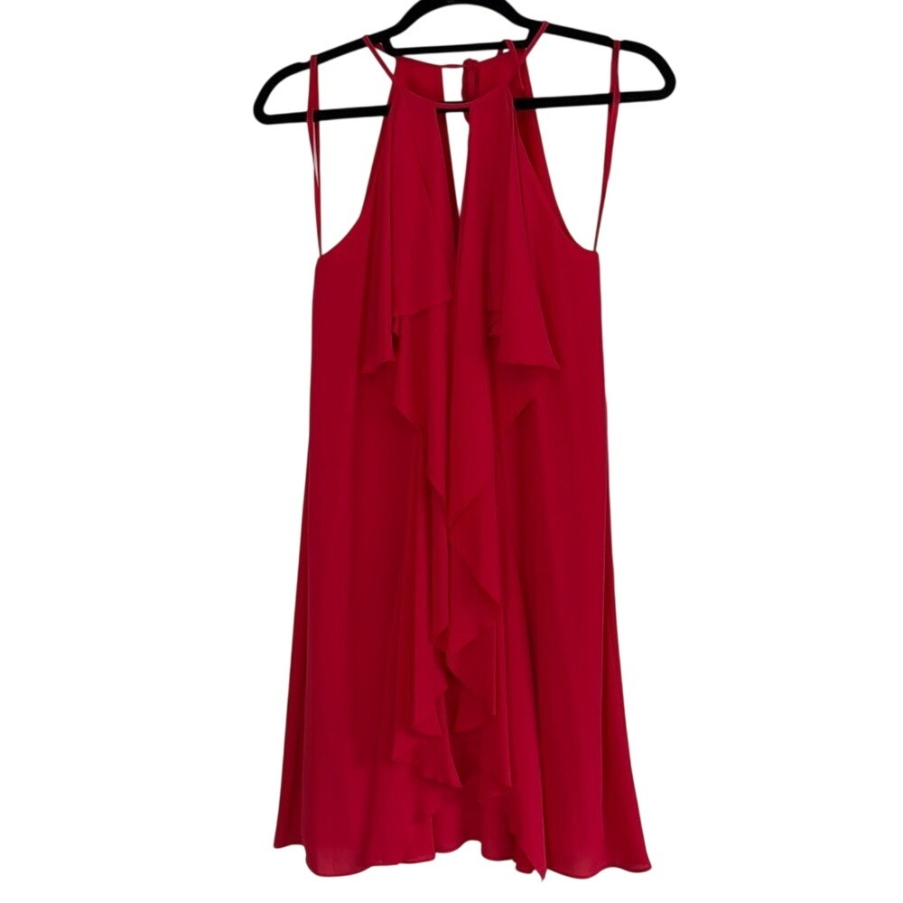 BCBG MaxAzria Fire Engine Red Halter Neck Cocktail Party Dress Size XXS